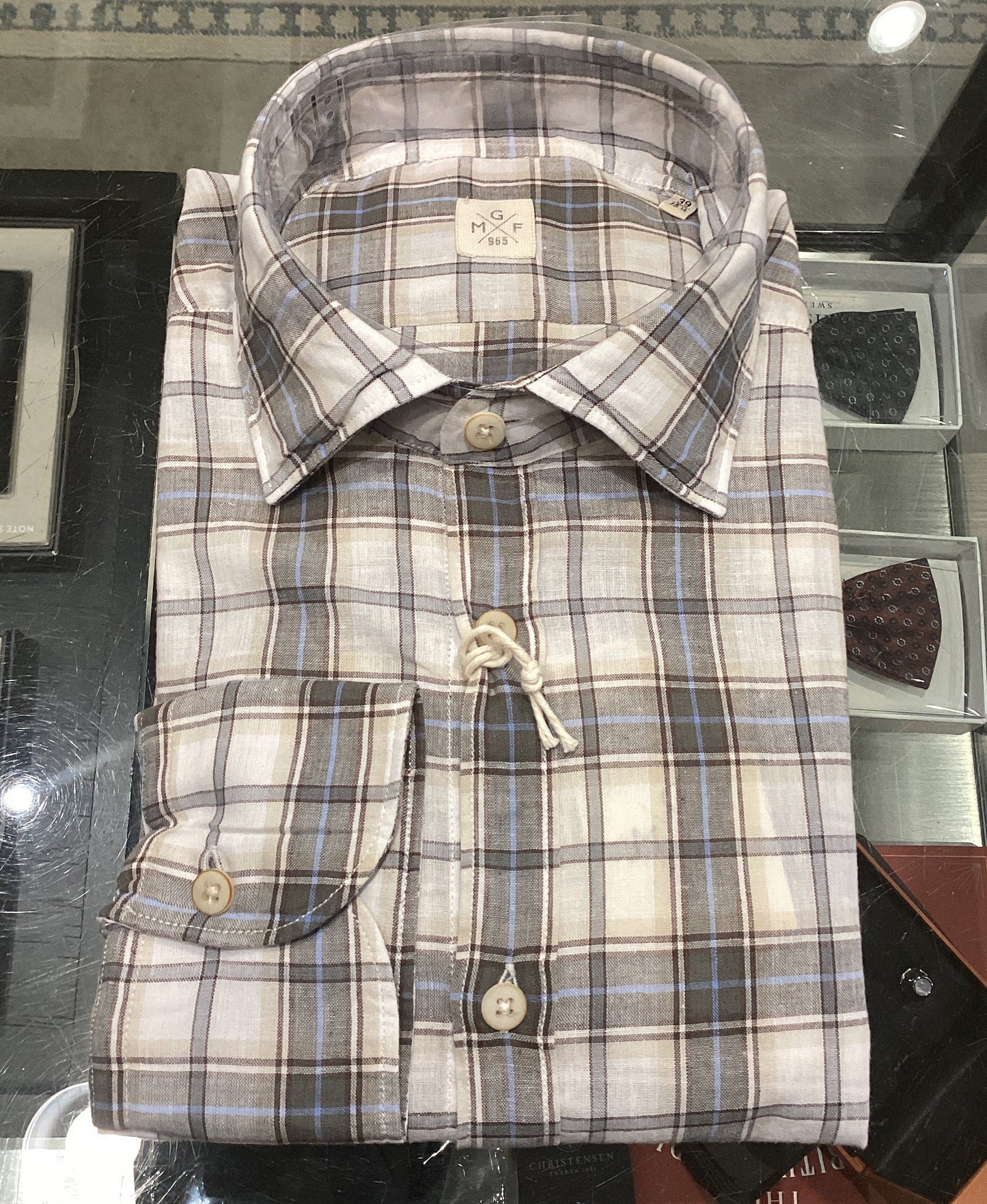GMF 965 Linen Blend Plaid Shirt - Sage & Tan