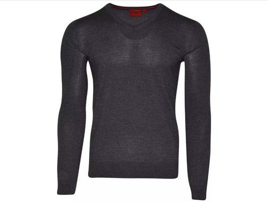 Hugo San Vredo V-Neck Sweater in dark grey 100% virgin wool