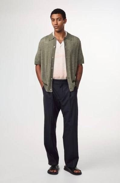 Men's NN07 Thor textured wool blend cardigan with Mother-of-Pearl buttons in capers green