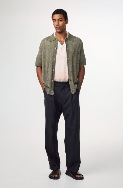 Men's NN07 Thor textured wool blend cardigan with Mother-of-Pearl buttons in capers green