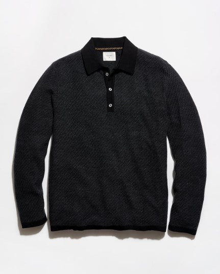 Billy Reid Step Jacquard Sweater Polo - Charcoal Multi