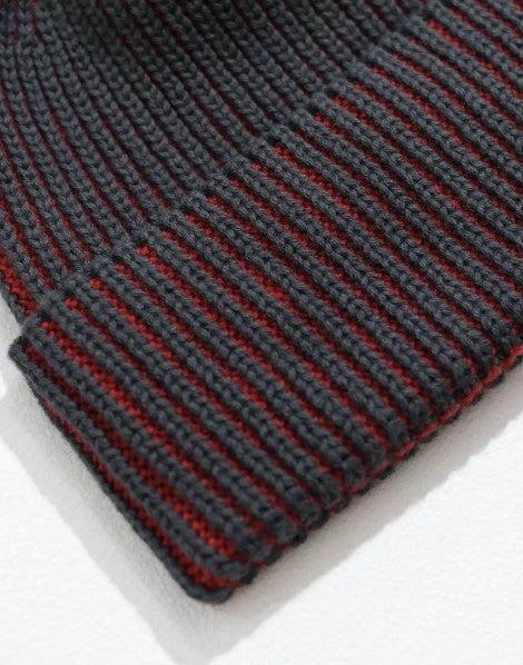 Far Afield Ribbed Knit Beanie - Red/Grey
