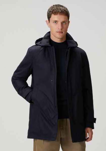 Fradi Gordon Coat navy detachable hoodie zipper closure poly coat with outer and inner pockets