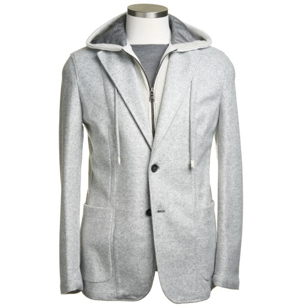 Fradi Wool Flannel Jersey Hooded Jacket - Pearl Grey