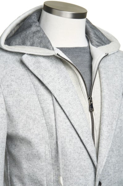 Fradi Wool Flannel Jersey Hooded Jacket - Pearl Grey