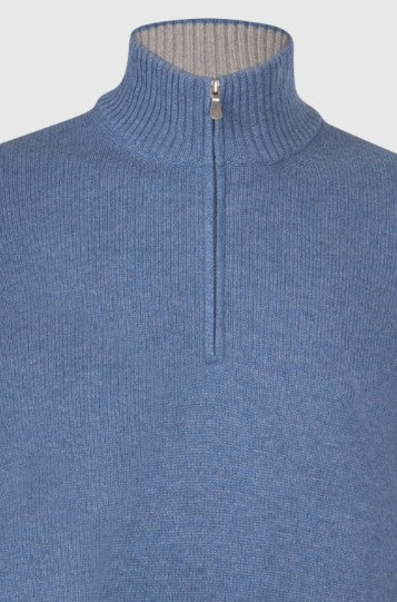 Gran Sasso 2-ply Cashmere Blend Mock Zip - Light Blue