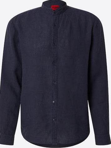 Hugo Elvory Slim-fit linen shirt with stand collar - Navy