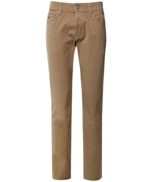Hugo Boss Delaware slim-fit trousers in tan cotton corduroy, with a five-pocket design, belt loops and button closure.