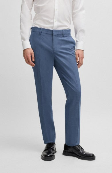 HUGO Slim-fit trousers in moulin performance-stretch cloth - Dark Blue | Men's Business Pants size 34R HUGO Slim-fit trousers in moulin performance-stretch cloth - Dark Blue | Men's Business Pants size 34R