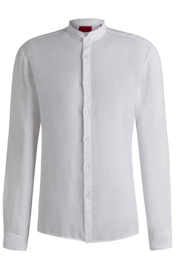 Hugo Elvory Slim-fit linen shirt with stand collar - White