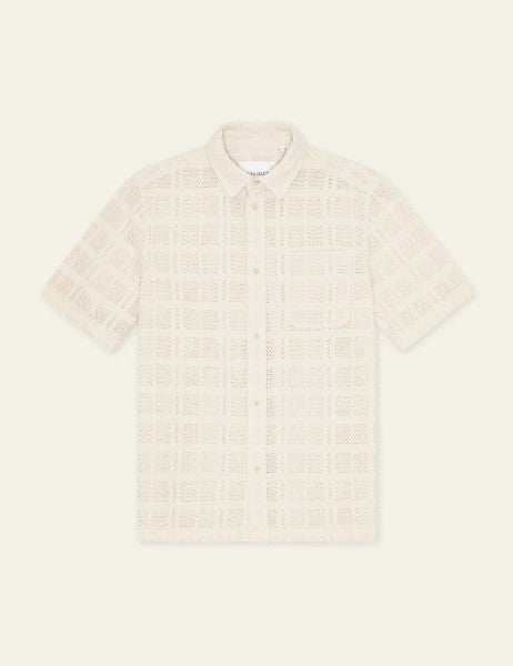 Les Deux Charlie SS Shirt ivory cotton broderie anglaise with chest pocket and camp collar