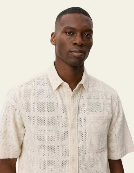 Les Deux Charlie SS Shirt ivory cotton broderie anglaise short sleeve with chest pocket and camp collar