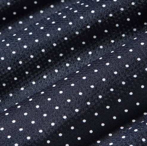 Mizzen & Main Halyard Short Sleeve navy dot print lightweight knit shirt with breathable fabric
