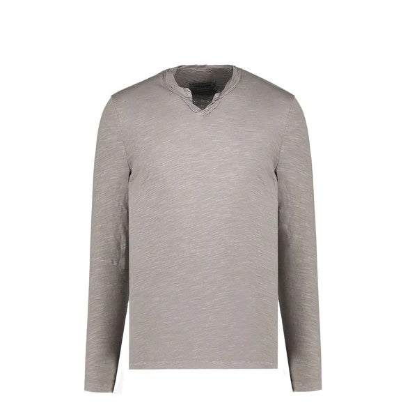 Mododoc Slub LS lightweight breathable long sleeve tee with notched neckline in gray