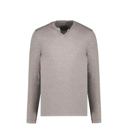 Mododoc Slub LS lightweight breathable long sleeve tee with notched neckline in gray