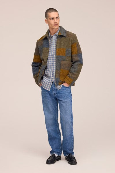 NN07 Gael Two-Way Zipper Wool Jacket - Brown Check