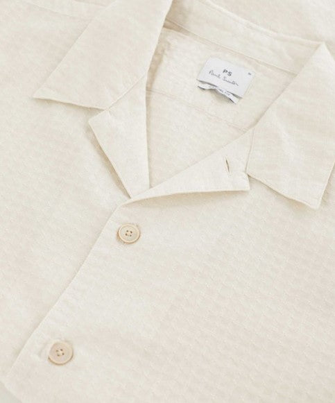Paul Smith Short Sleeve Textured Camp Collar Shirt - Cream
