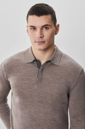 Robert Barakett Thomas Long Sleeve Sweater Polo - Oatmeal