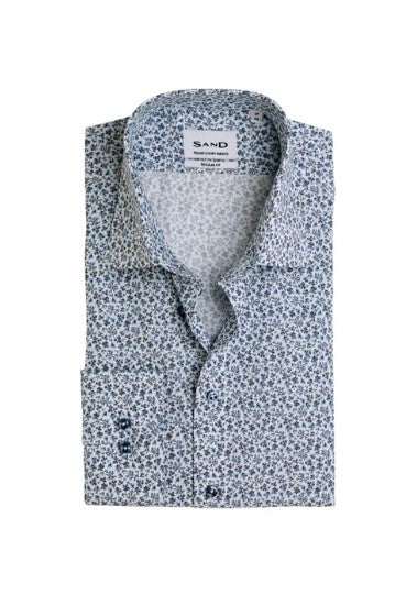 Sand Copenhagen 8380 regular fit blue patterned shirt with cut-away collar and adjustable cuff