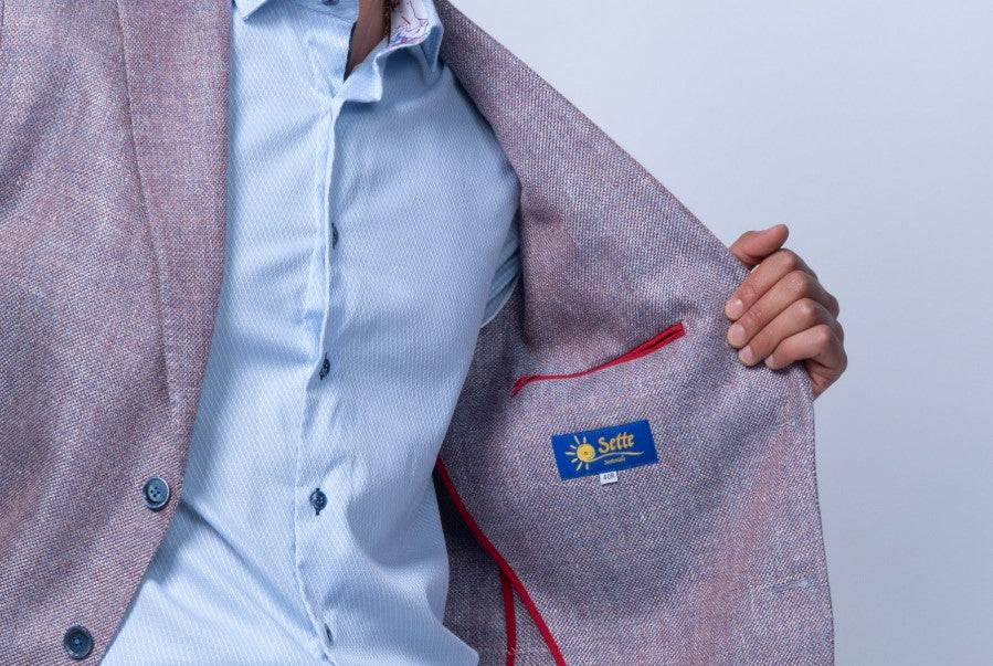 7 Downie St. Lino Red and Grey Wool Linen Deconstructed Blazer