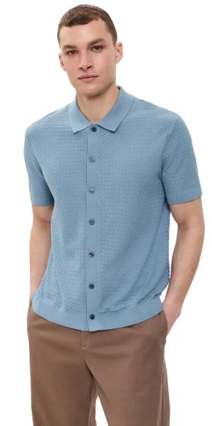 Theory Cairn Short-Sleeve Sweater in Cotton - Rainstorm