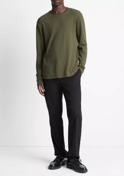 Vince Micro-Waffle Pima Cotton Double-Collar Long-Sleeve T-Shirt