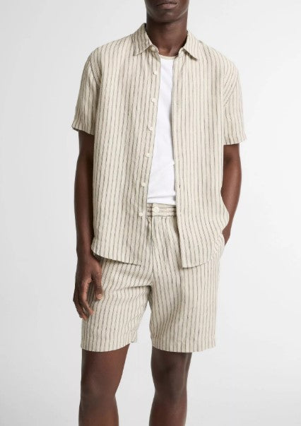 Vince Ballston Stripe Hemp Short-Sleeve Button-Front Shirt - Parchment