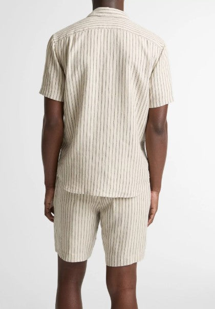 Vince Ballston Stripe Hemp Short-Sleeve Button-Front Shirt - Parchment