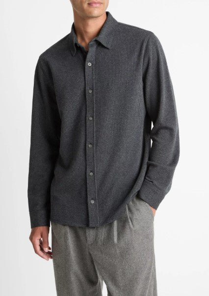 Vince Pinstripe Jacquard Cotton-Blend Button-Front Shirt - Charcoal
