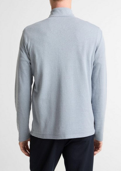 Vince Double-Face Cotton-Blend Quarter-Zip Pullover - Steel Blue/Studio