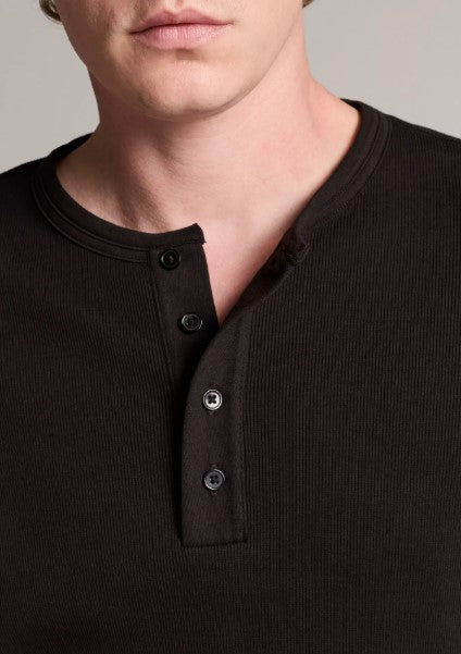 Vince Ribbed Cotton Henley - Black