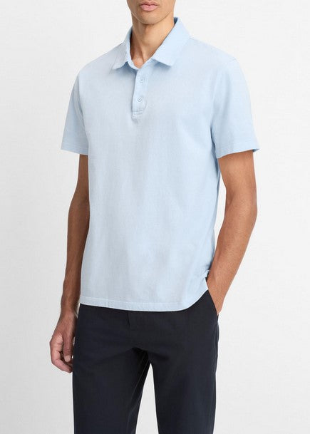 Vince Garment Dye Cotton Polo Shirt - Washed Rainwater