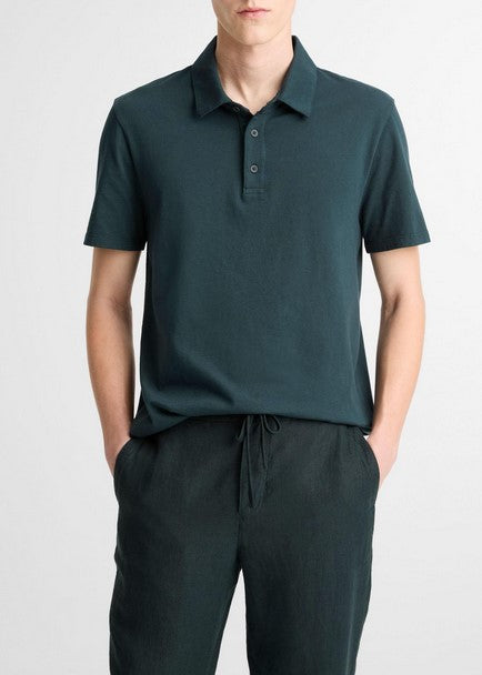 Vince Garment Dye Cotton Polo Shirt - Washed Seaweed