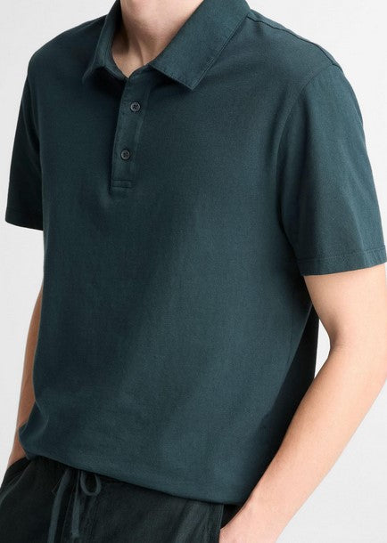 Vince Garment Dye Cotton Polo Shirt - Washed Seaweed