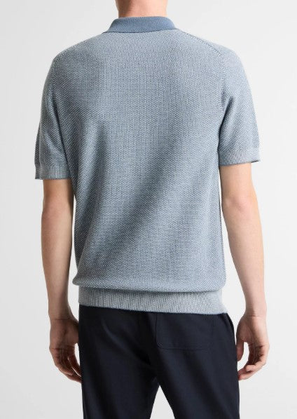 Vince Geo-Jacquard Wool-Blend Blend Polo Sweater - Blue