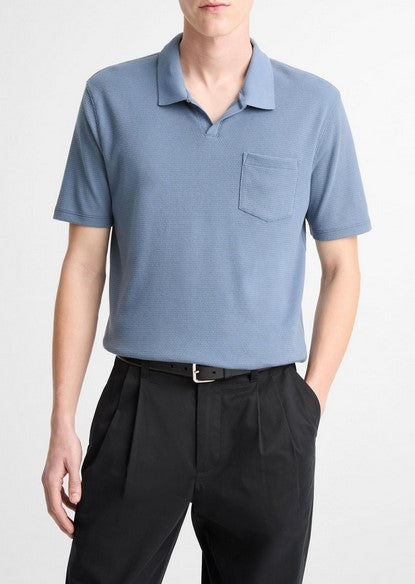 Vince Cotton-Blend Johnny-Collar Polo Shirt - Uniform Blue