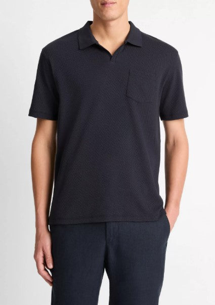 Vince Cotton-Blend Johnny-Collar Polo Shirt - Coastal Blue