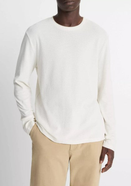 Vince Micro-Waffle Pima Cotton Double-Collar Long-Sleeve T-Shirt