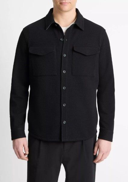 Vince Double-Knit Cotton-Blend Piqué Shirt Jacket - Black / Grey