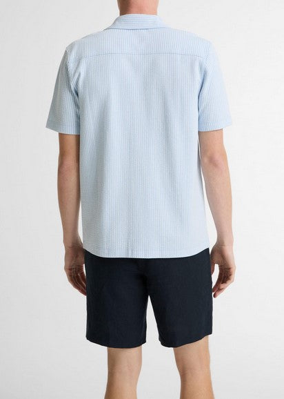 Vince Seersucker Stripe Stretch-Cotton Cabana Shirt - Rainwater