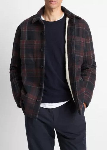 Vince Sherpa-Lined Plaid Shirt Jacket - Coastal Combo