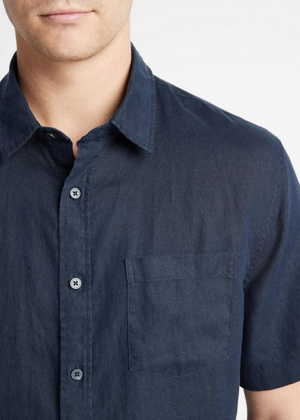 Vince Linen Short-Sleeve Short - Coastal Blue