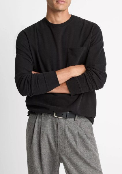 Vince Sueded Jersey Long-Sleeve Pocket T-Shirt - Black