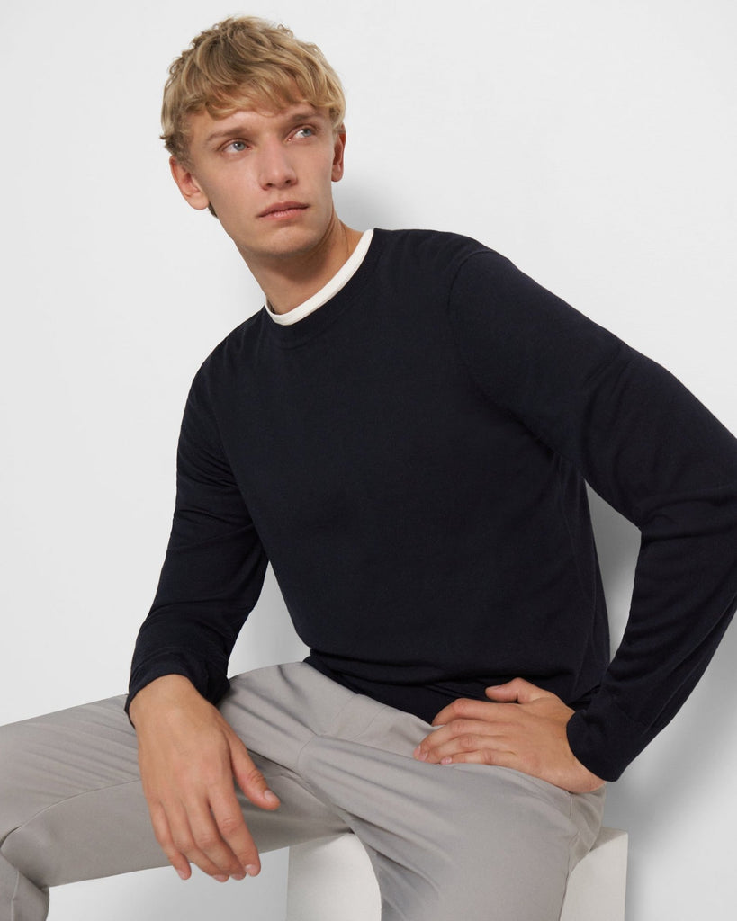 Theory Regal Wool Crewneck Sweater in Navy – Raggs - Fashion 