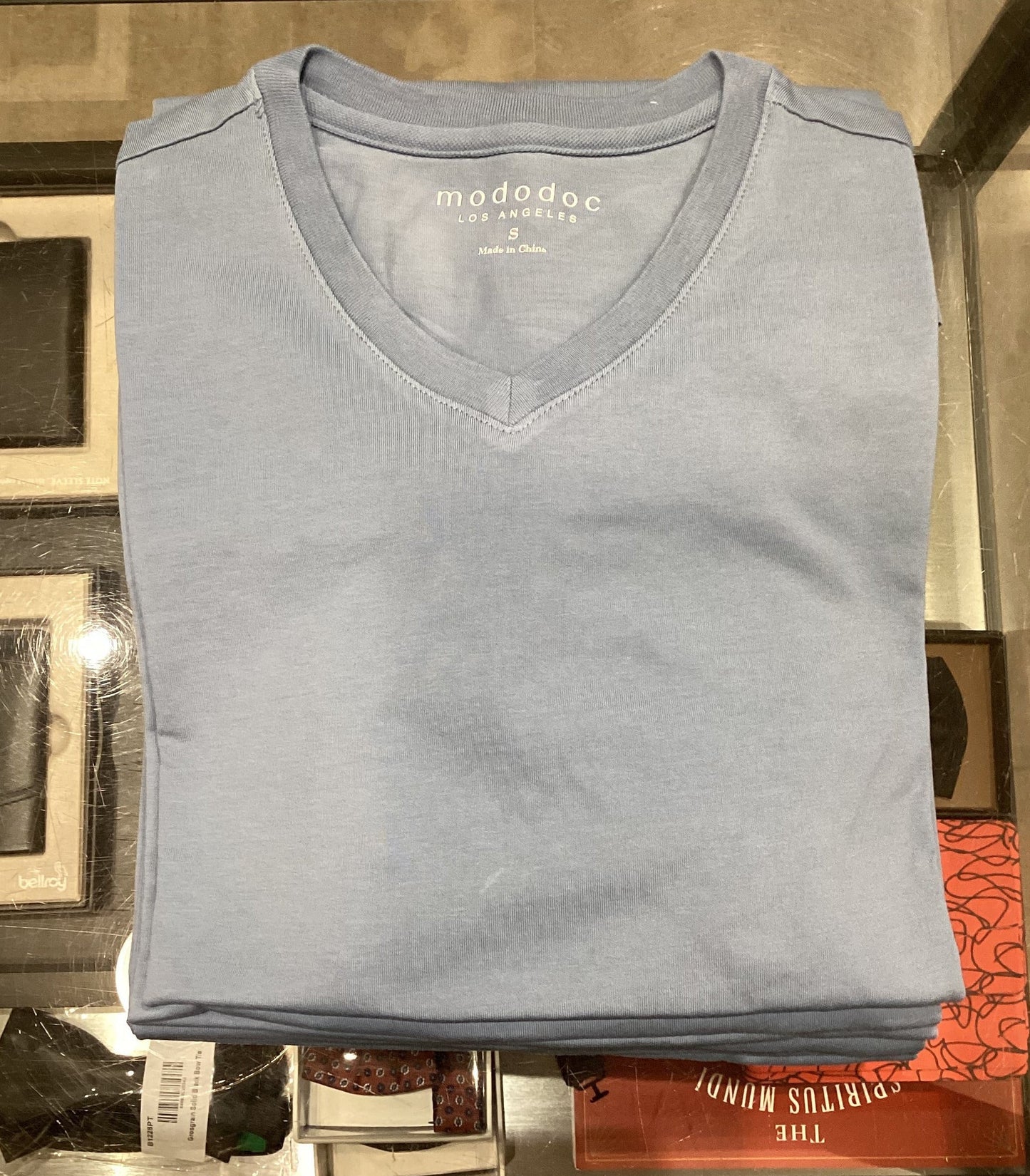 Mododoc "San Diego" Short Sleeve V-neck - Misty Denim
