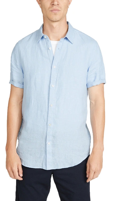 Theory Irving Relaxed Linen S/S Shirt in Skylight