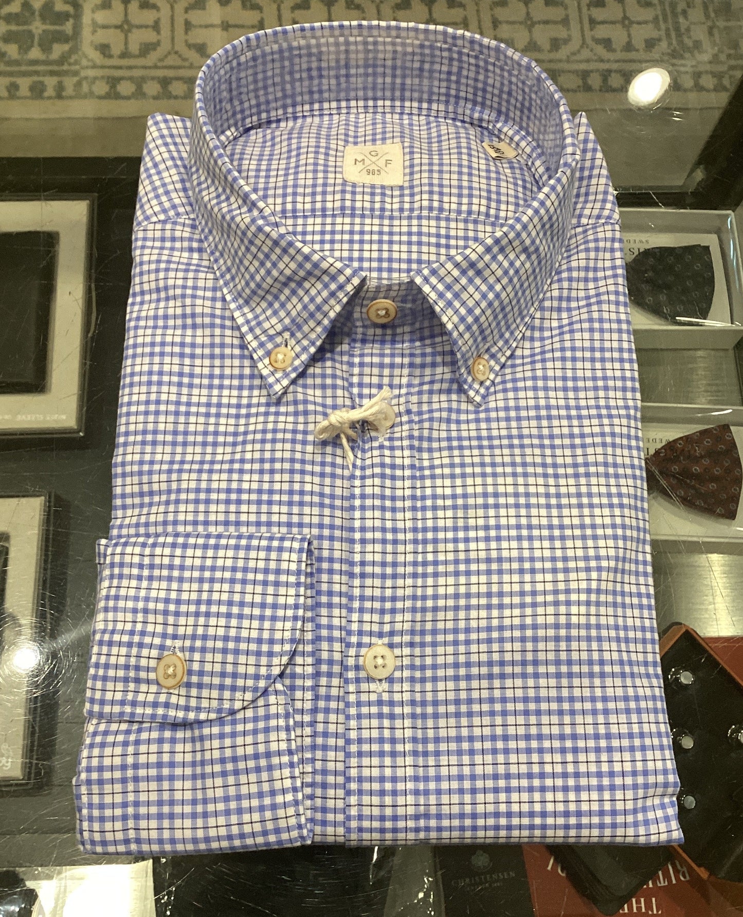 GMF 965 Blue Check Button Down Shirt