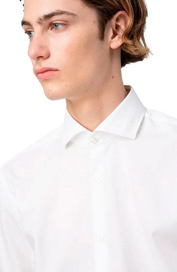 Slim fit Hugo Jason Shirt in white soft cotton with 34/35 sleeves by HUGO Menswear