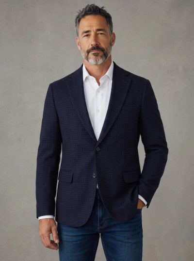 7 Downie St. Kingston Microcheck Cotton Knit Sport Coat - Blue