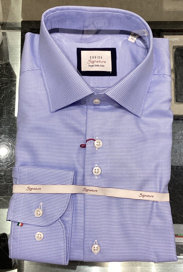 Codice Woven Cotton Shirt - Blue Houdstooth